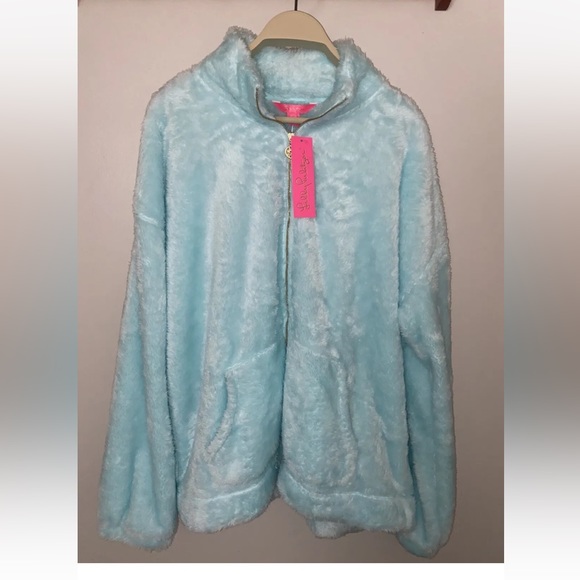 🌟SOLD🌟NEW! LILLY PULITZER Barkley Sherpa Zip-Up Jacket Seasalt Blue Size XL - Picture 3 of 5